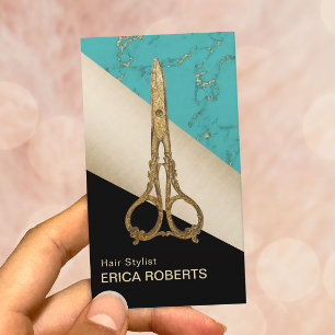 Hair Salon  Gold Scissor Modern Geometric Visitekaartje