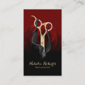 Hair Salon Gold Scissor & Red Rose Modern Stylist Visitekaartje (Voorkant)