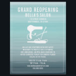 Hair Salon Grand Reopening Aqua Ombre Flyer<br><div class="desc">Illustratie van een blaasdroger,  strijkijzer en bobbyspelden over een waterverf geïnspireerde aqua ombre achtergrond.  Pas de tekst aan.</div>