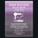 Hair Salon Grand Reopening Paars Ombre Flyer<br><div class="desc">Illustratie van een blaasdroger, strijkijzer en bobbyspelden over een waterverf geïnspireerde paarse ombre achtergrond. Pas de tekst aan.</div>