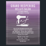Hair Salon Grand Reopening Paars Ombre Flyer<br><div class="desc">Illustratie van een blaasdroger,  strijkijzer en bobbyspelden over een waterverf geïnspireerde paarse ombre achtergrond.  Pas de tekst aan.</div>