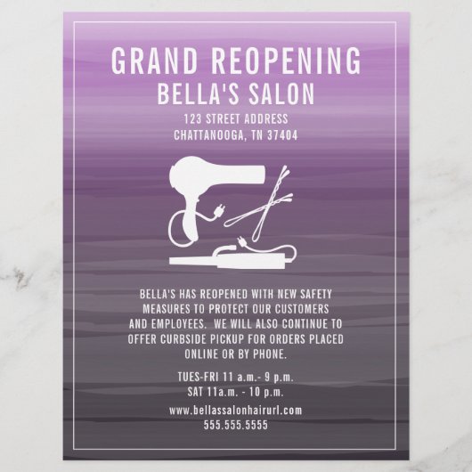Hair Salon Grand Reopening Paars Ombre Flyer (Voorkant)