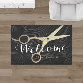 Hair Salon Haarstylist Black Gold Scissors Welkom Deurmat