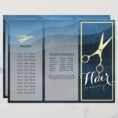 Hair Salon Haarstylist Blue Gold Scissors Tri Fold (Voorkant / Achterkant)