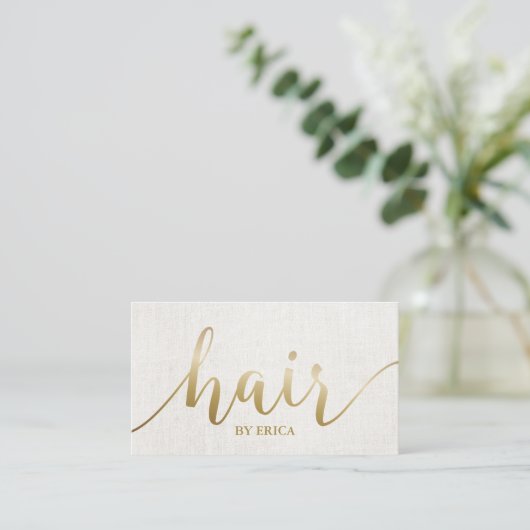Hair Salon Haarstylist Elegant Gold Script Visitekaartje (Staand voorkant)