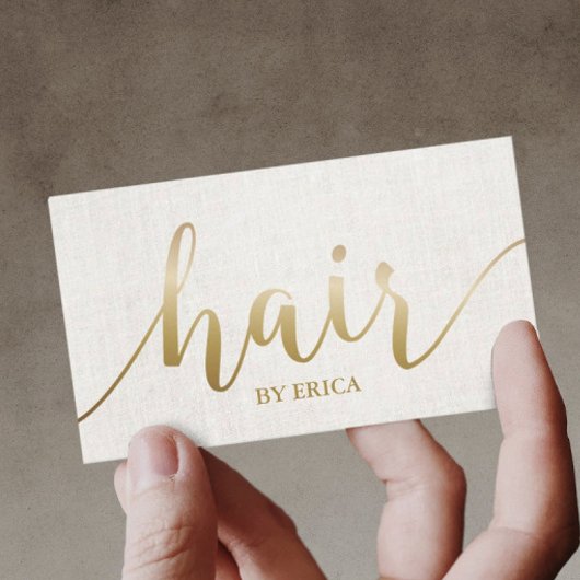 Hair Salon Haarstylist Elegant Gold Script Visitekaartje