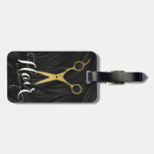 Hair Salon Haarstylist Modern Black Gold Scissors Bagagelabel (Achterkant horizontaal)