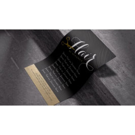 Hair Salon Haarstylist Modern Black Gold Scissors Flyer