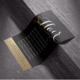 Hair Salon Haarstylist Modern Black Gold Scissors Flyer