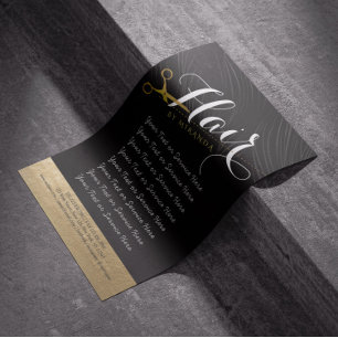 Hair Salon Haarstylist Modern Black Gold Scissors Flyer