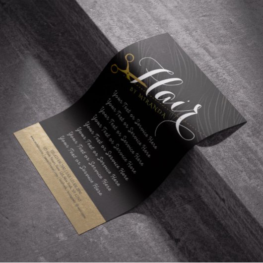Hair Salon Haarstylist Modern Black Gold Scissors Flyer
