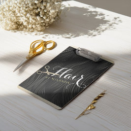 Hair Salon Haarstylist Modern Black Gold Scissors Klembord