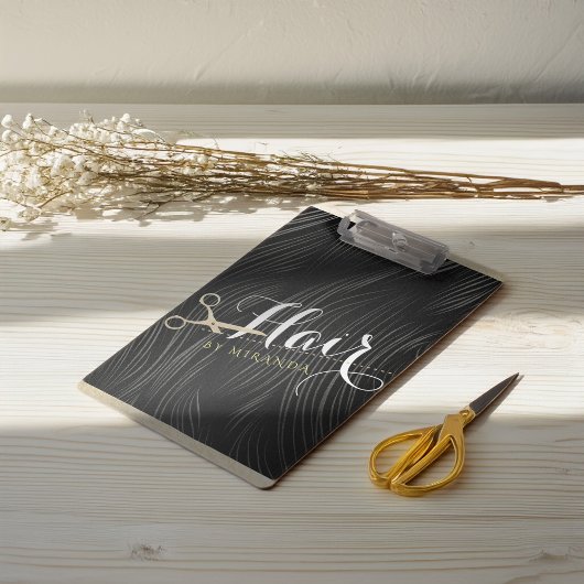 Hair Salon Haarstylist Modern Black Gold Scissors Klembord