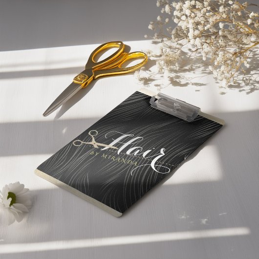 Hair Salon Haarstylist Modern Black Gold Scissors Klembord