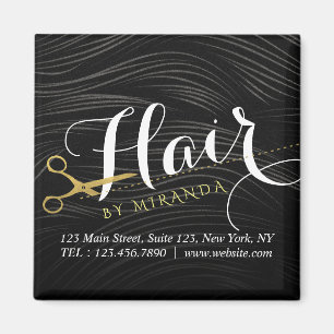 Hair Salon Haarstylist Modern Black Gold Scissors Magneet
