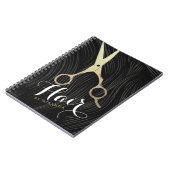 Hair Salon Haarstylist Modern Black Gold Scissors Notitieboek (Linkerzijde)