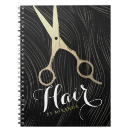 Hair Salon Haarstylist Modern Black Gold Scissors Notitieboek