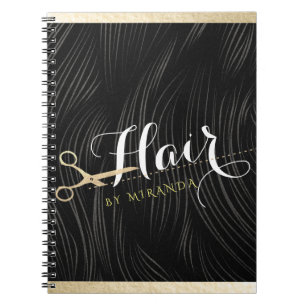 Hair Salon Haarstylist Modern Black Gold Scissors Notitieboek