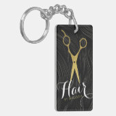 Hair Salon Haarstylist Modern Black Gold Scissors Sleutelhanger (Voorkant Links)
