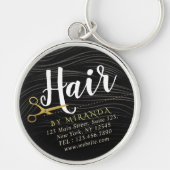 Hair Salon Haarstylist Modern Black Gold Scissors Sleutelhanger (Voorkant)