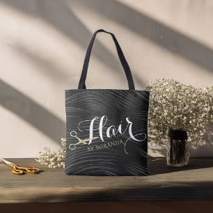Hair Salon Haarstylist Modern Black Gold Scissors Tote Bag