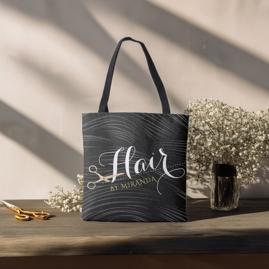 Hair Salon Haarstylist Modern Black Gold Scissors Tote Bag