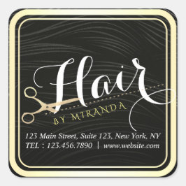 Hair Salon Haarstylist Modern Black Gold Scissors Vierkante Sticker