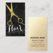 Hair Salon Haarstylist Modern Black Gold Scissors Visitekaartje (Voorkant / Achterkant)