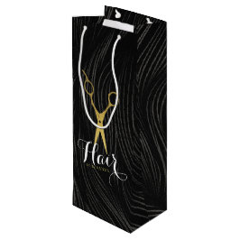 Hair Salon Haarstylist Modern Black Gold Scissors Wijn Cadeautas