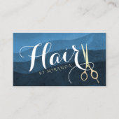Hair Salon Haarstylist Modern Blue & Gold Scissors Afsprakenkaartje (Voorkant)