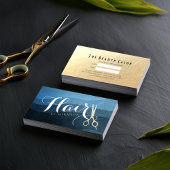 Hair Salon Haarstylist Modern Blue & Gold Scissors Afsprakenkaartje