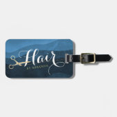 Hair Salon Haarstylist Modern Blue & Gold Scissors Bagagelabel (Voorkant horizontaal)