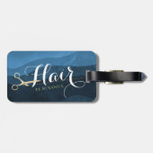 Hair Salon Haarstylist Modern Blue & Gold Scissors Bagagelabel (Achterkant horizontaal)