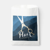 Hair Salon Haarstylist Modern Blue & Gold Scissors Bedankzakje (Voorkant)