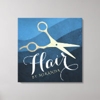 Hair Salon Haarstylist Modern Blue & Gold Scissors