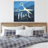 Hair Salon Haarstylist Modern Blue & Gold Scissors Canvas Afdruk (Insitu (Slaapkamer))
