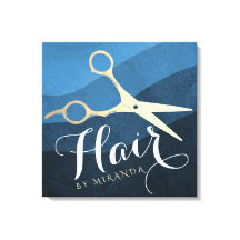 Hair Salon Haarstylist Modern Blue & Gold Scissors