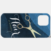 Hair Salon Haarstylist Modern Blue Gold Scissors Case-Mate iPhone Case (Achterkant (horizontaal))