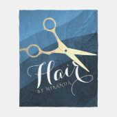 Hair Salon Haarstylist Modern Blue & Gold Scissors Fleece Deken (Voorkant)