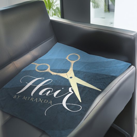 Hair Salon Haarstylist Modern Blue & Gold Scissors Fleece Deken