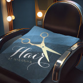 Hair Salon Haarstylist Modern Blue & Gold Scissors Fleece Deken