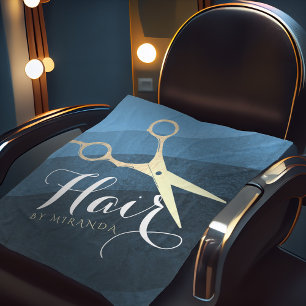 Hair Salon Haarstylist Modern Blue & Gold Scissors Fleece Deken