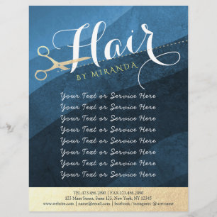 Hair Salon Haarstylist Modern Blue & Gold Scissors Flyer