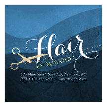 Hair Salon Haarstylist Modern Blue & Gold Scissors