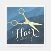 Hair Salon Haarstylist Modern Blue & Gold Scissors Servet (Voorkant)