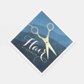 Hair Salon Haarstylist Modern Blue & Gold Scissors Servet (Hoek)