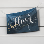 Hair Salon Haarstylist Modern Blue & Gold Scissors Spandoek