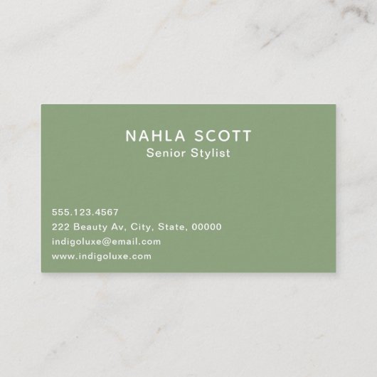 Hair Salon Haarstylist Modern Scissors Sage Green Visitekaartje (Achterkant)