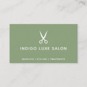 Hair Salon Haarstylist Modern Scissors Sage Green Visitekaartje (Voorkant)