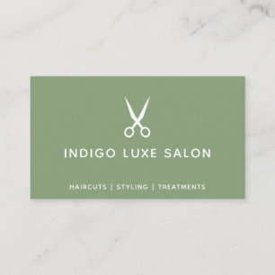 Hair Salon Haarstylist Modern Scissors Sage Green Visitekaartje